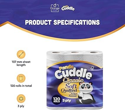 Panda Cuddle 3‑Ply Quilted Toilet Paper-Pack of 120