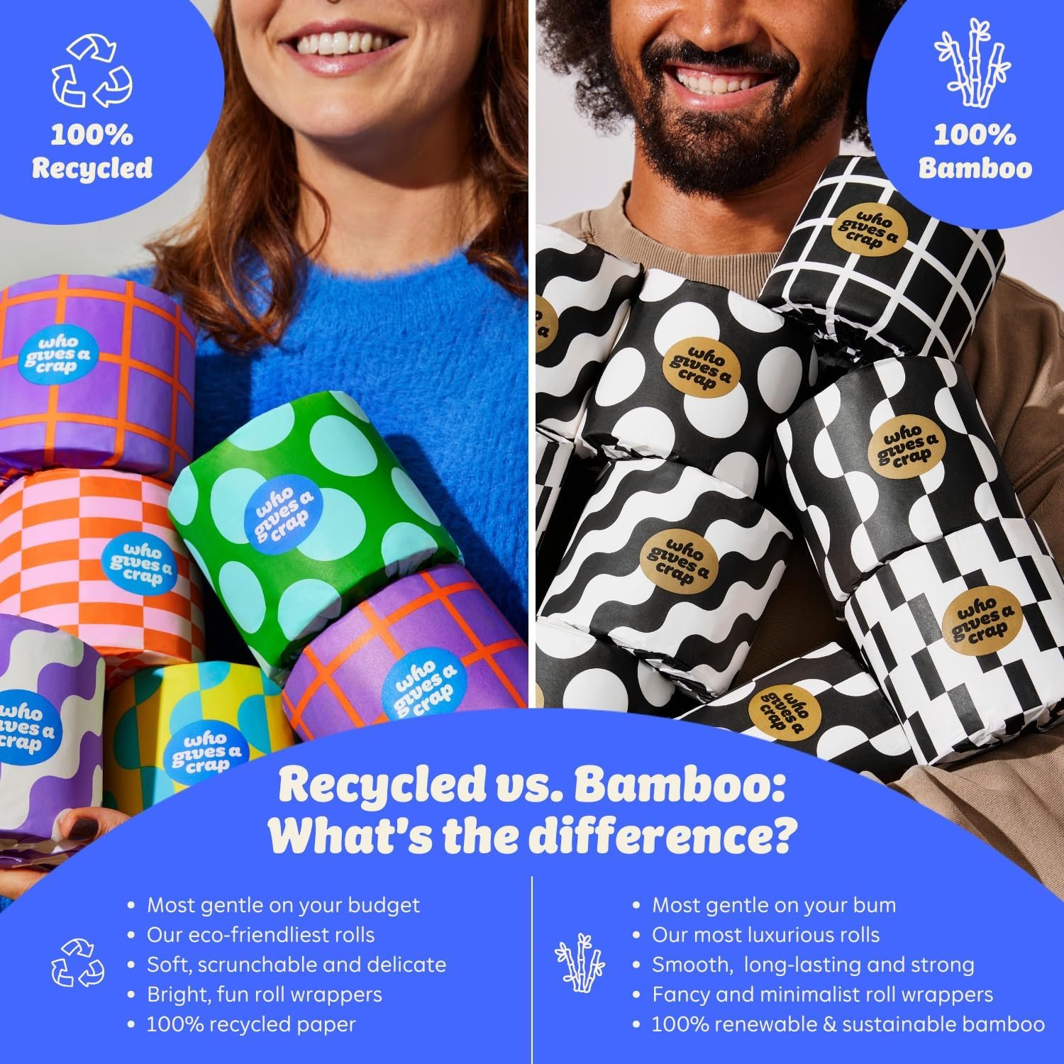 Who Gives A Crap 100% Recycled 3 Ply Double Length Toilet Paper Rolls, 400 Sheets, Pack of 48 - Image 6